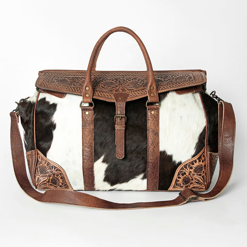 American Darling Western Hand Tooled Leather & Cowhide Travel Duffel Bag