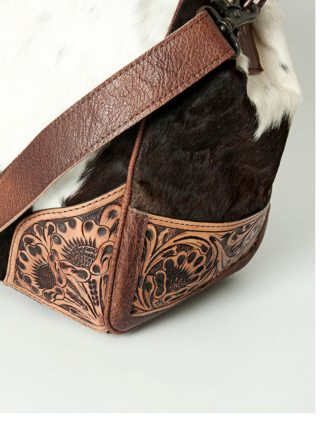 American Darling Western Hand Tooled Leather & Cowhide Travel Duffel Bag