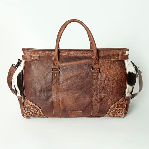 American Darling Western Hand Tooled Leather & Cowhide Travel Duffel Bag