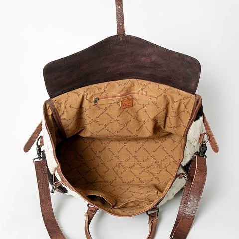 American Darling Western Hand Tooled Leather & Cowhide Travel Duffel Bag