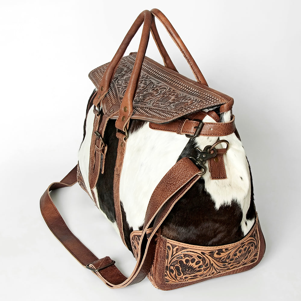 ADBG516 Large Cowhide and Tooled Leather Travel Duffle Bag Sage