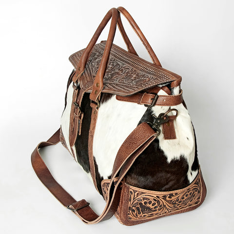 American Darling Western Hand Tooled Leather & Cowhide Travel Duffel Bag