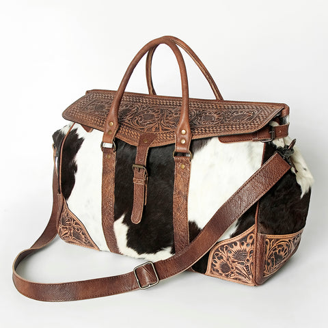 American Darling Western Hand Tooled Leather & Cowhide Travel Duffel Bag