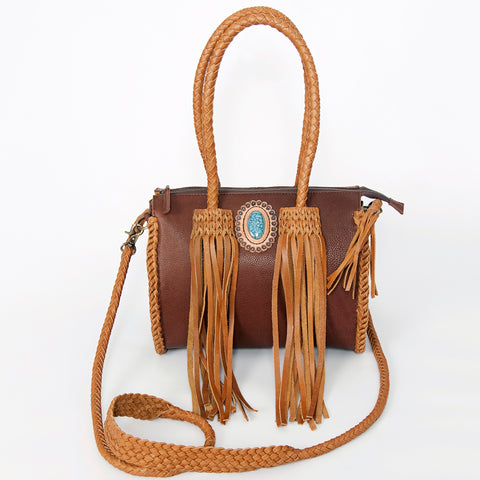 American Darling Handcrafted Leather Speedy Bag with Turquoise Stone & Fringes