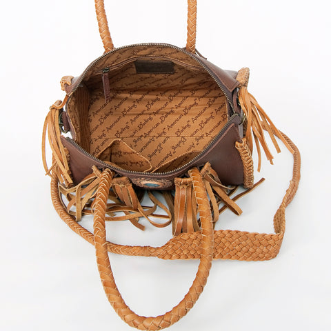 American Darling Handcrafted Leather Speedy Bag with Turquoise Stone & Fringes