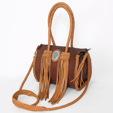 American Darling Handcrafted Leather Speedy Bag with Turquoise Stone & Fringes