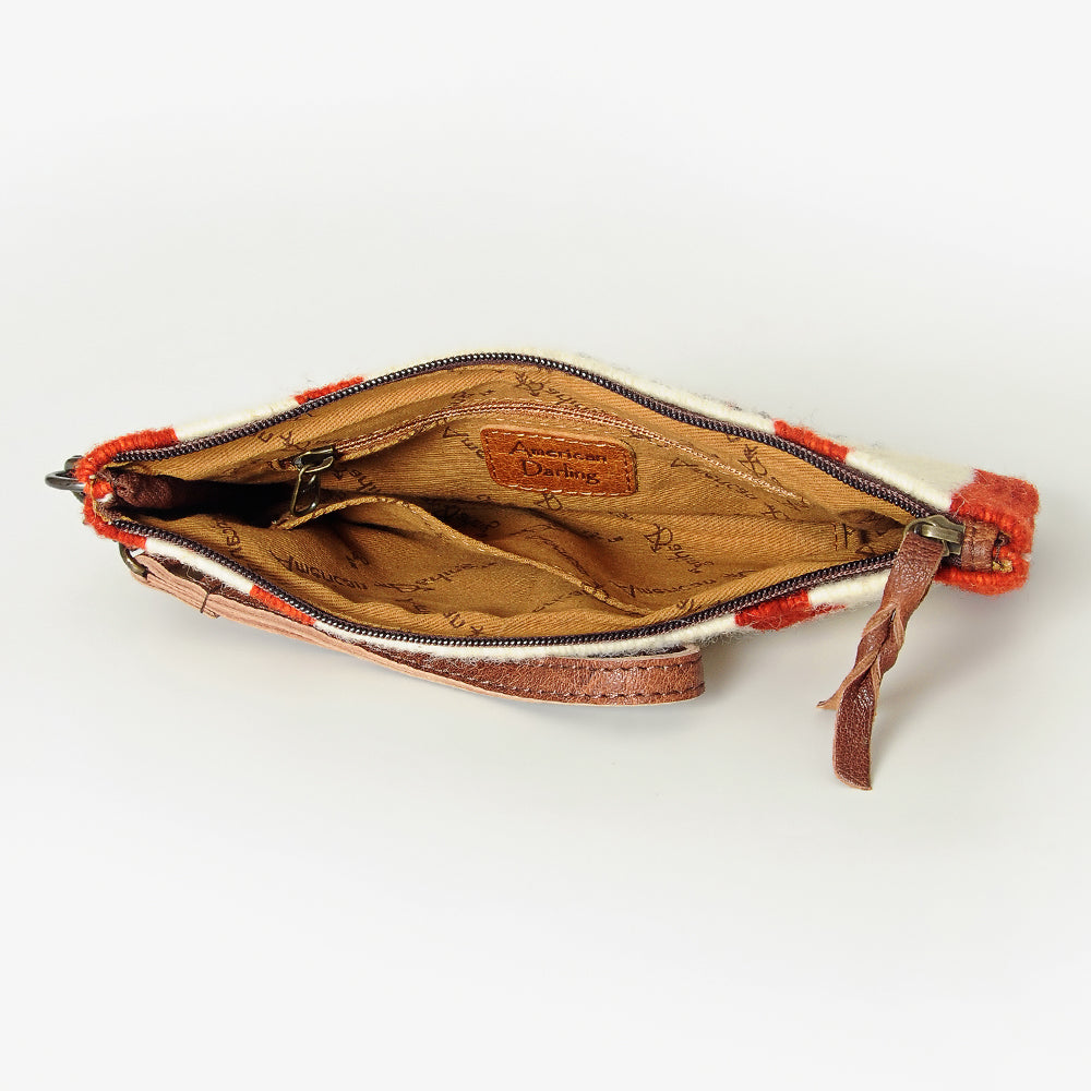 ADBG344 Southwestern Wool Wristlet Clutch with Tribal Pattern and Leather Strap