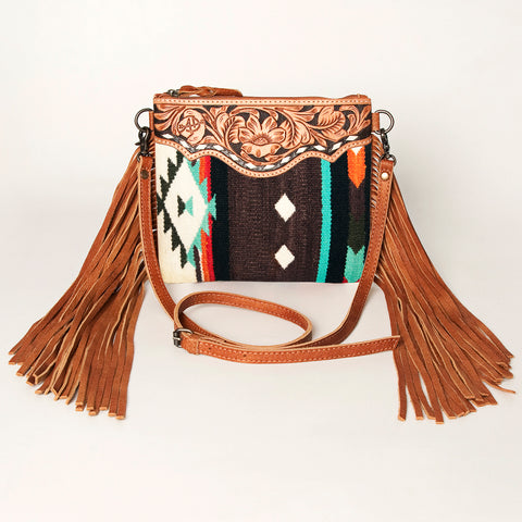 American Darling Western Cross body Bag with Hand Woven Saddle Blanket & Fringes