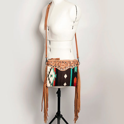 American Darling Western Cross body Bag with Hand Woven Saddle Blanket & Fringes