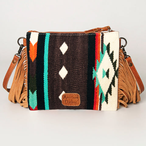 American Darling Western Cross body Bag with Hand Woven Saddle Blanket & Fringes