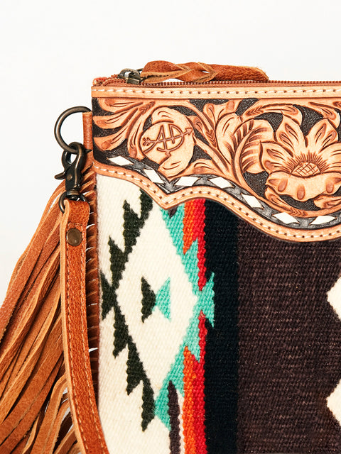 American Darling Western Cross body Bag with Hand Woven Saddle Blanket & Fringes