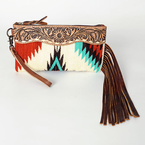 American Darling Hand Tooled Saddle Blanket Wristlet Bag
