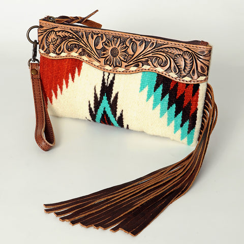 American Darling Hand Tooled Saddle Blanket Wristlet Bag