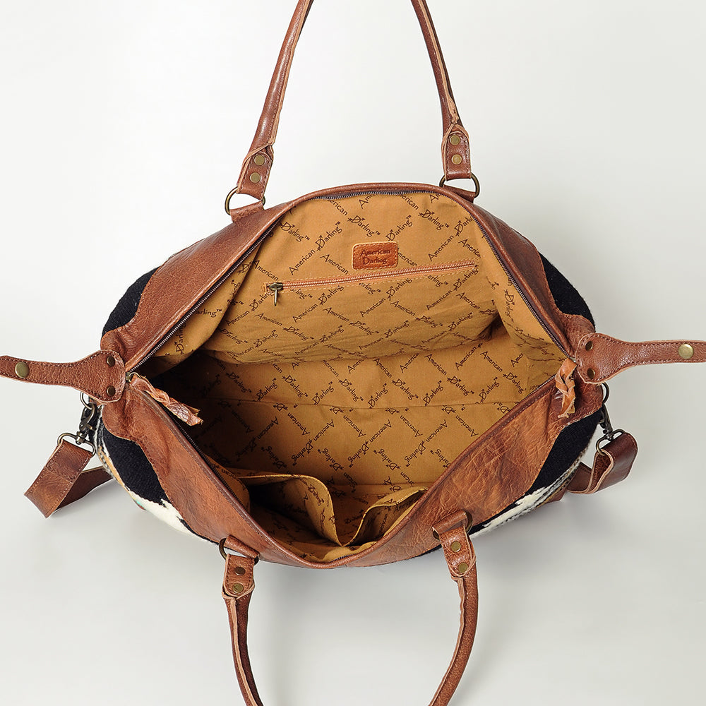 ADBG460 Southwestern Wool & Leather Duffel Bag Handwoven Saddle Blanket Travel Tote