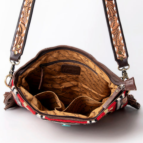 American Darling Aztec Pattern Woven Tooled Leather Fringed Crossbody