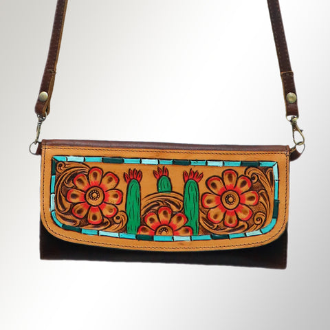 Western Floral Tooled Leather Wallet - Boho Rodeo Clutch