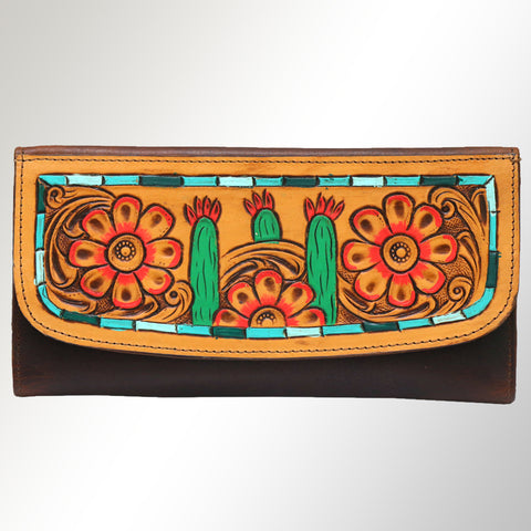 Western Floral Tooled Leather Wallet - Boho Rodeo Clutch
