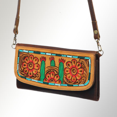 Western Floral Tooled Leather Wallet - Boho Rodeo Clutch
