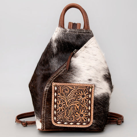 ADBG883 American Darling Western Backpack with Hand Tooled Floral Leather and Hair-On Cowhide