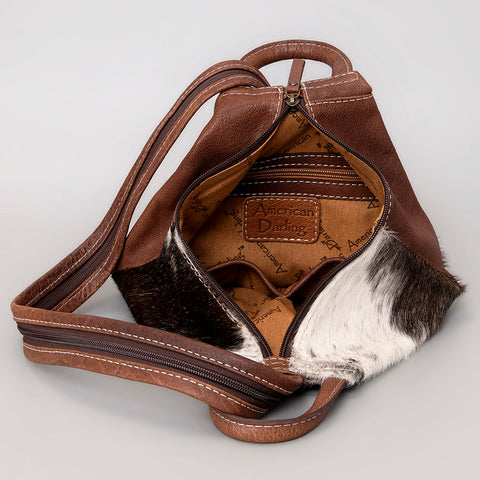 ADBG883 American Darling Western Backpack with Hand Tooled Floral Leather and Hair-On Cowhide