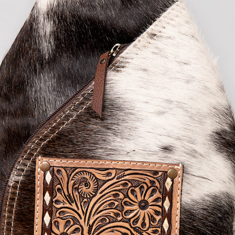 ADBG883 American Darling Western Backpack with Hand Tooled Floral Leather and Hair-On Cowhide