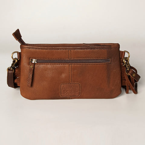 American Darling Southwestern Wool & Leather Fringe Crossbody Bag with Hand-Tooled Flap
