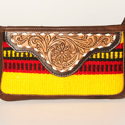 American Darling Southwestern Wool & Leather Fringe Crossbody Bag with Hand-Tooled Flap