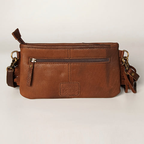 American Darling Southwestern Wool & Leather Fringe Crossbody Bag with Hand-Tooled Flap