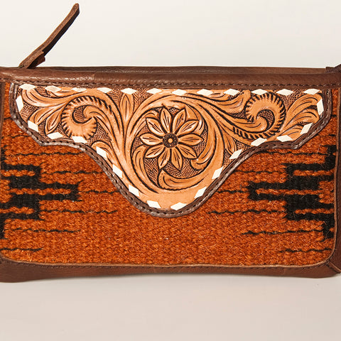 American Darling Southwestern Wool & Leather Fringe Crossbody Bag with Hand-Tooled Flap