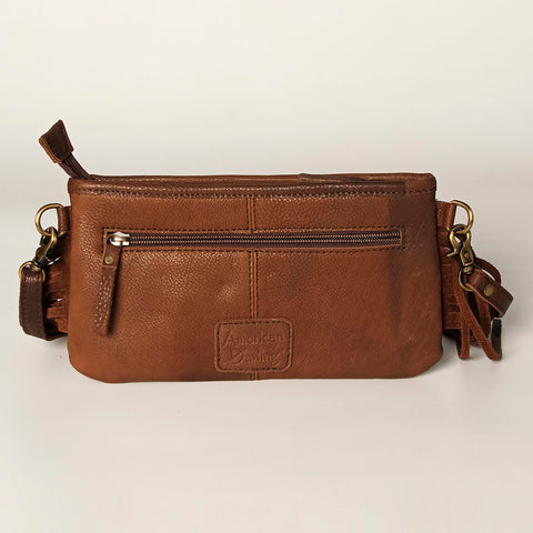 American Darling Southwestern Wool & Leather Fringe Crossbody Bag with Hand-Tooled Flap