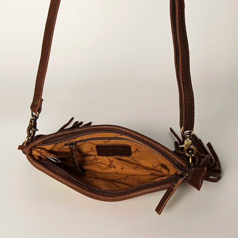 American Darling Southwestern Wool & Leather Fringe Crossbody Bag with Hand-Tooled Flap