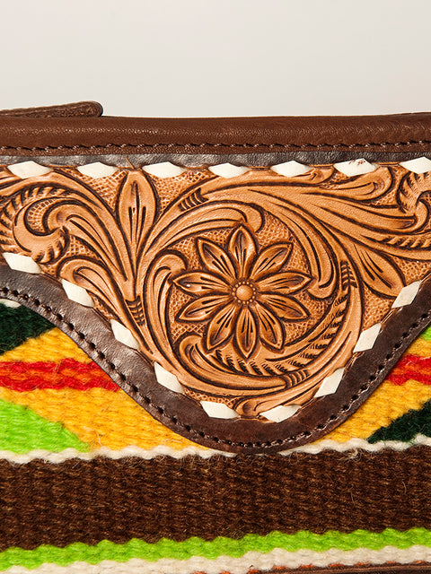 American Darling Southwestern Wool & Leather Fringe Crossbody Bag with Hand-Tooled Flap