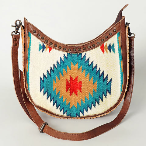 American Darling Handcrafted Hand Tooled Leather and Saddle Blanket Crossbody Bag