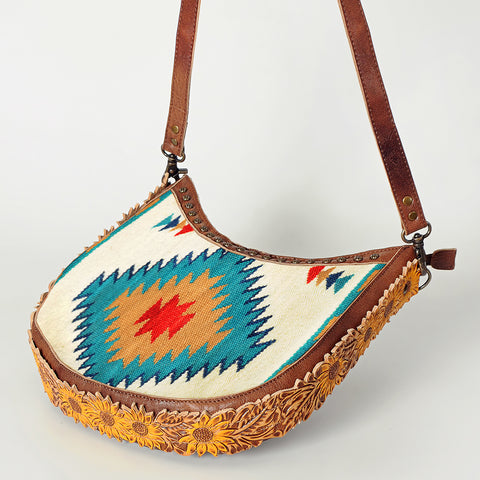 American Darling Handcrafted Hand Tooled Leather and Saddle Blanket Crossbody Bag