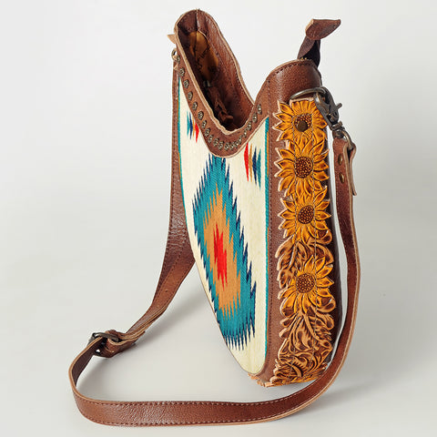 American Darling Handcrafted Hand Tooled Leather and Saddle Blanket Crossbody Bag