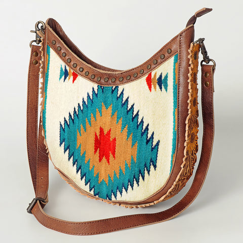 American Darling Handcrafted Hand Tooled Leather and Saddle Blanket Crossbody Bag