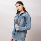 LC-ADSH014 Genuine leather Women Denim shirt jacket dress