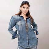 LC-ADSH014 Genuine leather Women Denim shirt jacket dress