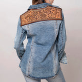 LC-ADSH014 Genuine leather Women Denim shirt jacket dress