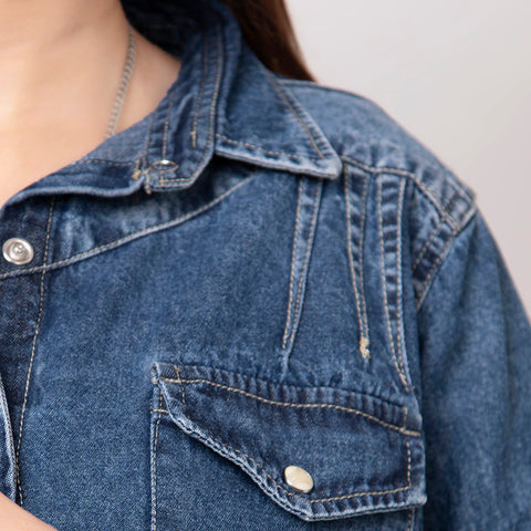 LC-ADSH015 Dark Denim Western Shirt with Tooled Leather Yoke & Turquoise Geometric Trim   Women s