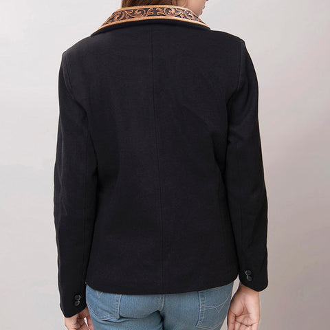 American Darling Hand-Tooled Leather Western Blazer - Black Floral Accent