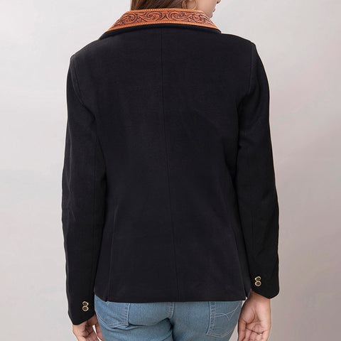 American Darling Fabric Western Blazer - Hand-Tooled Ornate Leather Lapels