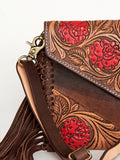 LC-ADBGA290 American Darling Hand Tooled Leather Crossbody with Floral design & Fringe