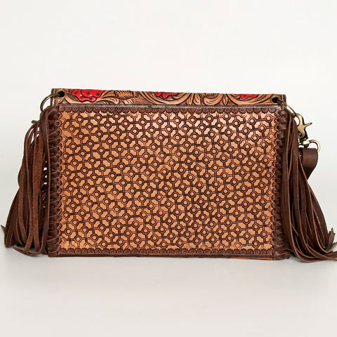 American Darling Hand Tooled Floral Carved Leather Envelope with Fringes