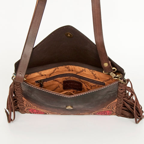 American Darling Hand Tooled Floral Carved Leather Envelope with Fringes