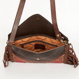LC-ADBGA290 American Darling Hand Tooled Leather Crossbody with Floral design & Fringe