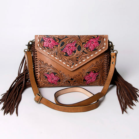 American Darling Hand Tooled Floral Carved Leather Envelope with Fringes