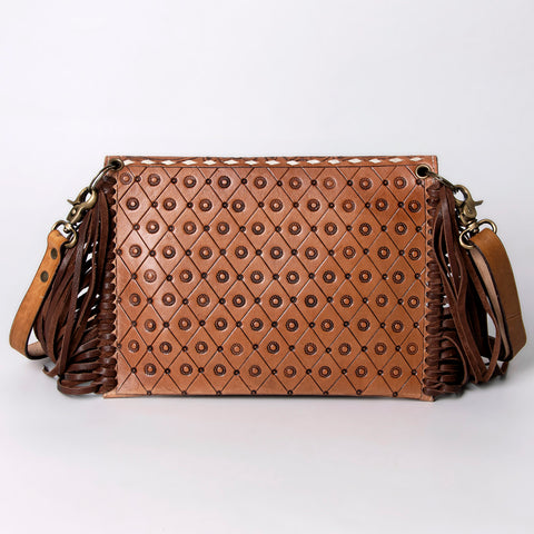 American Darling Hand Tooled Floral Carved Leather Envelope with Fringes