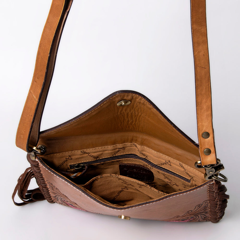 LC-ADBGA290 American Darling Hand Tooled Leather Crossbody with Floral design & Fringe