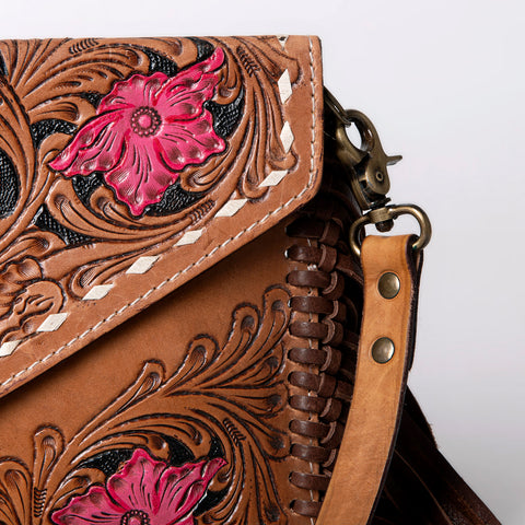 American Darling Hand Tooled Floral Carved Leather Envelope with Fringes